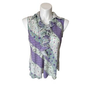 Marlon Large Sleeveless Top – Chic Abstract Floral Polka Dot with Ruffles